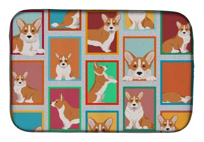 Lots of Red Cardigan Corgi Dish Drying Mat Absorbent Dish Drying Mat Pad for Kitchen Counter Dish Drainer Mat for Countertop, 14 x 21", Multicolo