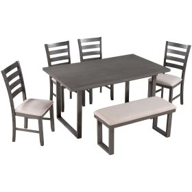 TREXM 6-Pieces Family Furniture, Solid Wood Dining Room Set with Rectangular Table & 4 Chairs with Bench (Gray)