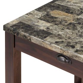 TREXM 5-Piece Modern Faux Marble Versatile Bar Table Set with Storage Drawers and Padded Stools