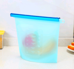 Silicone fresh-keeping bag vacuum sealed bag food  storage bag refrigerator food fruit storage bag (Option: Blue-500ml)