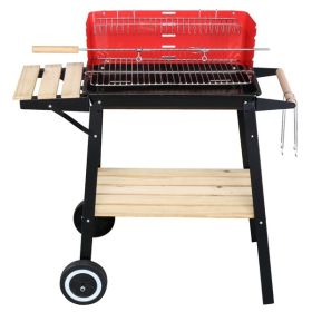 85X42X86cm Black and Red Four-Legged Wheeled Square Enamel Carbon Oven (Option: Black and red)