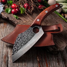 Segmented Forged Leather Sheath Sharp Non-Grinding Picnic Knife (Option: Ring vegetables cut-Sheath)