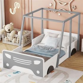 Wooden Bunk Bed Design with Wheels and Doors, Montessori Style Bedroom Double Car-shaped Bed, (Option: Wooden bed)