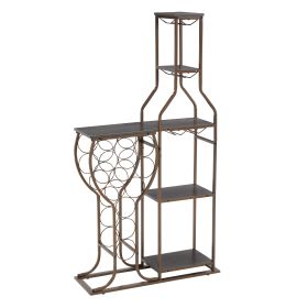 5-tier Freestanding Wine Rack with Hanging Wine Glass Rack and Storage Rack (Color: Grey)