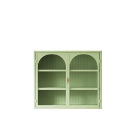 Glass Door Modern Two-door Wall Cabinet, Wall Cabinet with Characteristic Woven Pattern, Green (Color: Green)