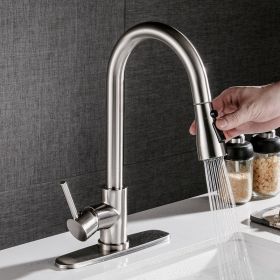 Pull-out Hot and Cold Household Kitchen and Dishwashing Brushed Copper Sink Faucet (Option: Pull type with chassis)