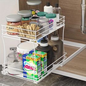 Pull Out Cabinet Organizer with Two Layers (size: large)