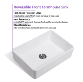 Ceramic Farmhouse Kitchen Sink with Basket Filter (Color: White)