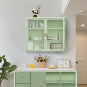 Modern Double Door Wall Cabinet with Glass Door with Three Levels of Storage for Entrance Living Room, Bathroom, Dining Room, Mint Green Unavaila (Option: Mint green)