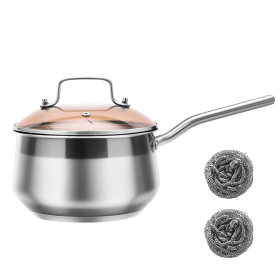 WANGYUANJI Non-Stick Stainless-Steel Saucepan with Lid, 2.85QT Small Soup Pot for All Stoves, Oven Save, Dishwasher Safe (Color: Silver)