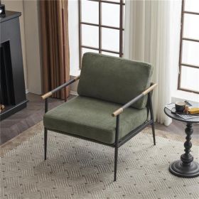 Upholstered Mid-century Lounge Chair Reading Armchair Chenille Fabric Modern Armchair with Metal Frame, Decorative Chair for Living Room, Green (Color: Green)