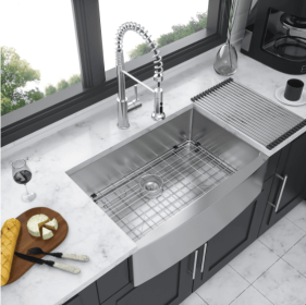 Stainless Steel Apron Front Farmhouse Sink (Option: Flume)